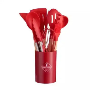 Sili Chef Deluxe: Conjunto de Utensílios com Cabo de Madeira – 12 Peças