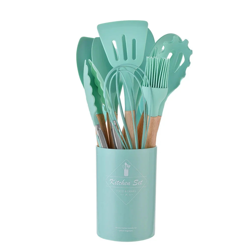 Sili Chef Deluxe: Conjunto de Utensílios com Cabo de Madeira – 12 Peças
