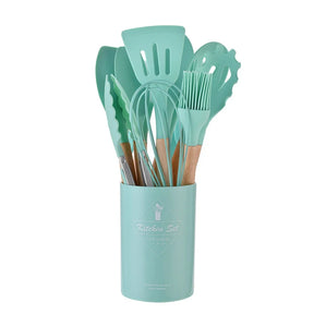 Sili Chef Deluxe: Conjunto de Utensílios com Cabo de Madeira – 12 Peças