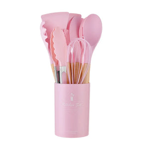 Sili Chef Deluxe: Conjunto de Utensílios com Cabo de Madeira – 12 Peças