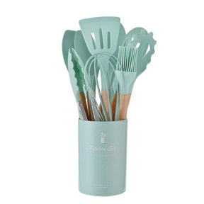 Sili Chef Deluxe: Conjunto de Utensílios com Cabo de Madeira – 12 Peças