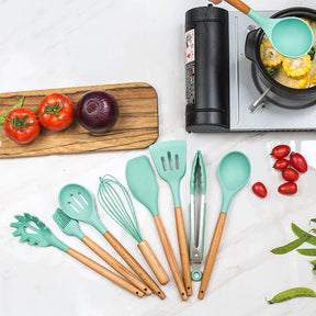 Sili Chef Deluxe: Conjunto de Utensílios com Cabo de Madeira – 12 Peças