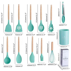 Sili Chef Deluxe: Conjunto de Utensílios com Cabo de Madeira – 12 Peças